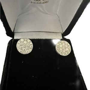 Diamond Pave Stud Earrings 14 K White Gold